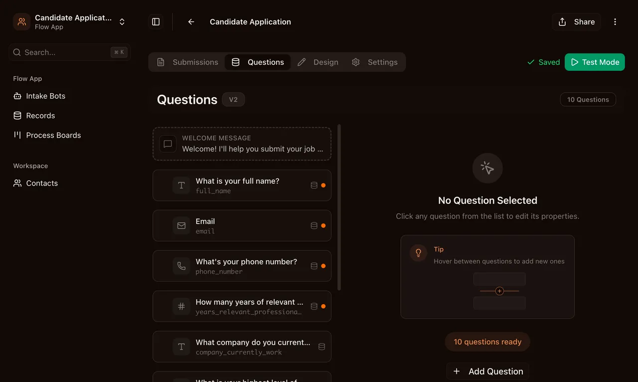 AI FlowApp generation wizard with progress indicators