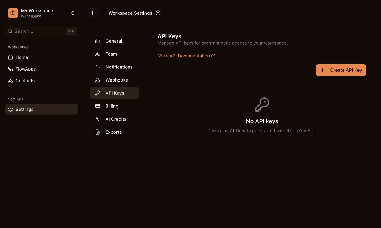 API keys management in Workspace Settings