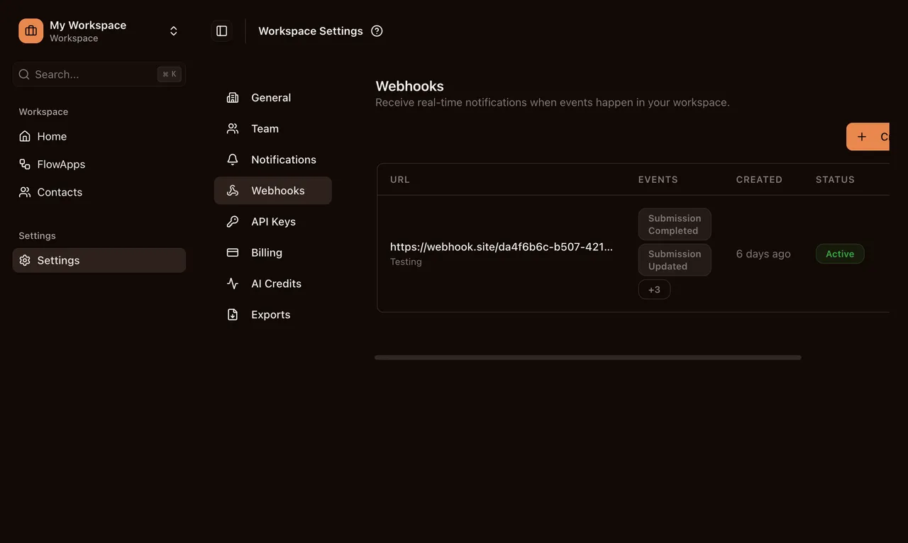 Webhook endpoint configuration UI