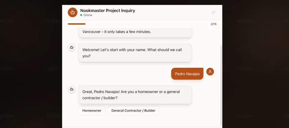 Public Intake Bot chat showing AI value extraction — user types 'Hi, my name is Pedro Navajas' and the bot extracts and displays just 'Pedro Navajas' in the conversation bubble, then proceeds to the next question with 'Great, Pedro Navajas!'