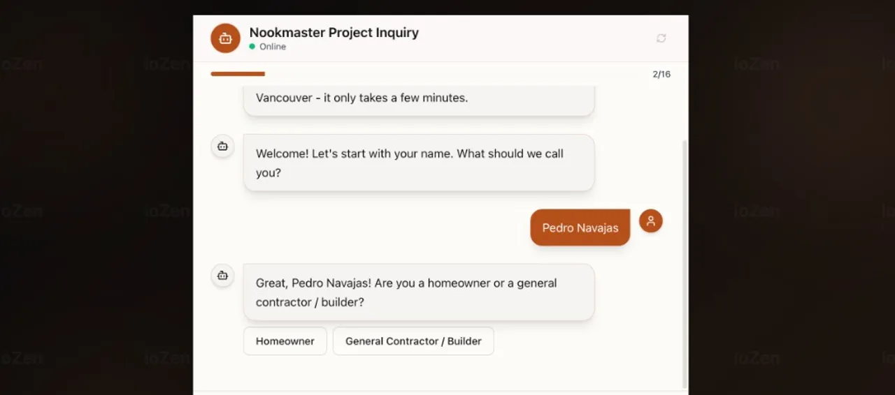 Public Intake Bot chat showing AI value extraction — user types 'Hi, my name is Pedro Navajas' and the bot extracts and displays just 'Pedro Navajas' in the conversation bubble, then proceeds to the next question with 'Great, Pedro Navajas!'