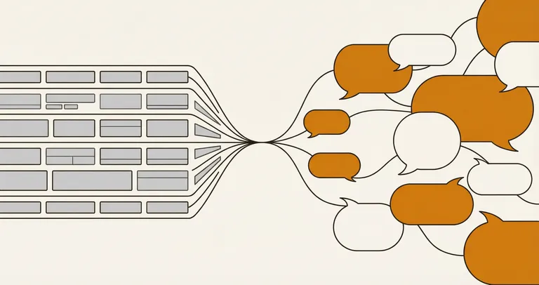 Two paths diverging: a rigid form on the left and a warm conversation flow on the right