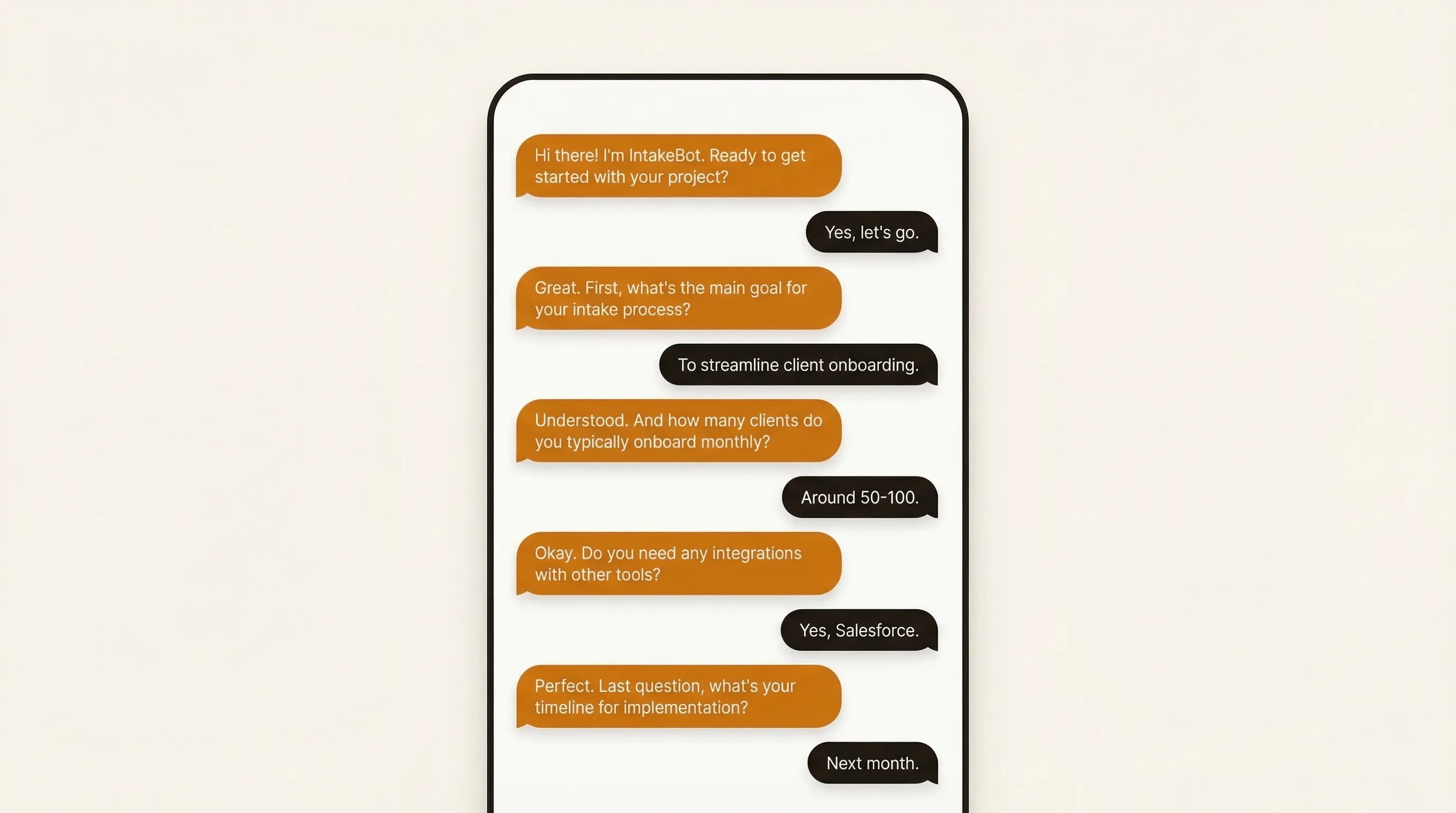 ioZen IntakeBot in action: a natural conversation collecting quote information